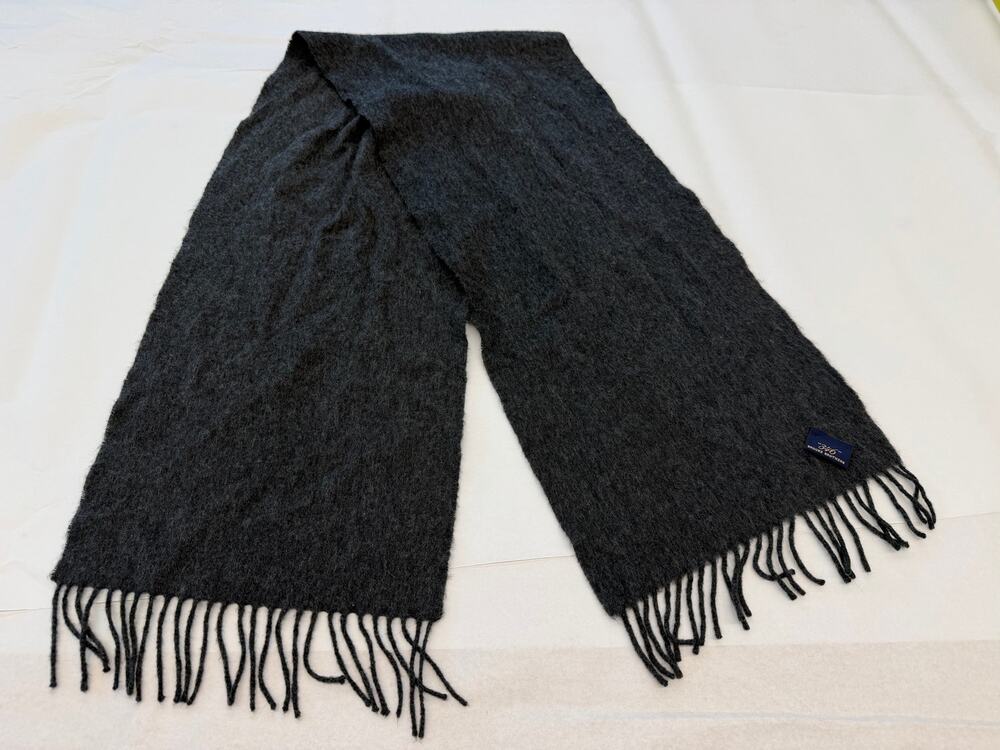 Brooks Brothers "346" Gray Cashmere Scarf Scotland Quiet Luxury Fringed Winter